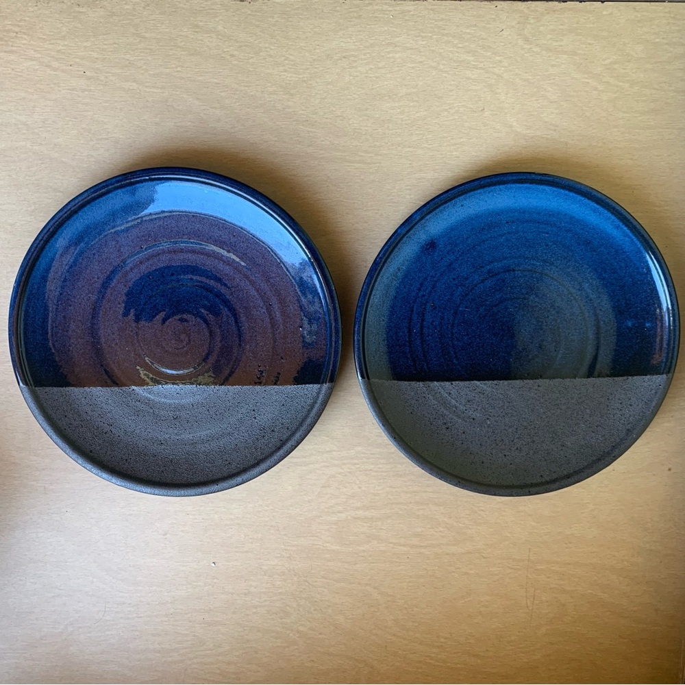 North American Trading Co Japan Pottery Blue/Gray Glazed Serving Plates Pair vtg